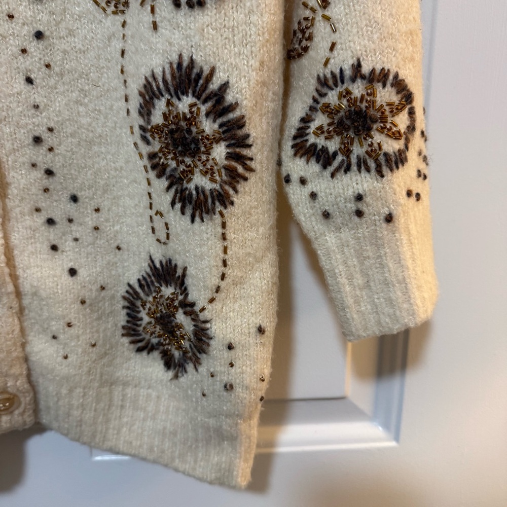 Anthropologie Field Flower Tuileries Cardigan Sweater Embellished Size Medium - Picture 5 of 12